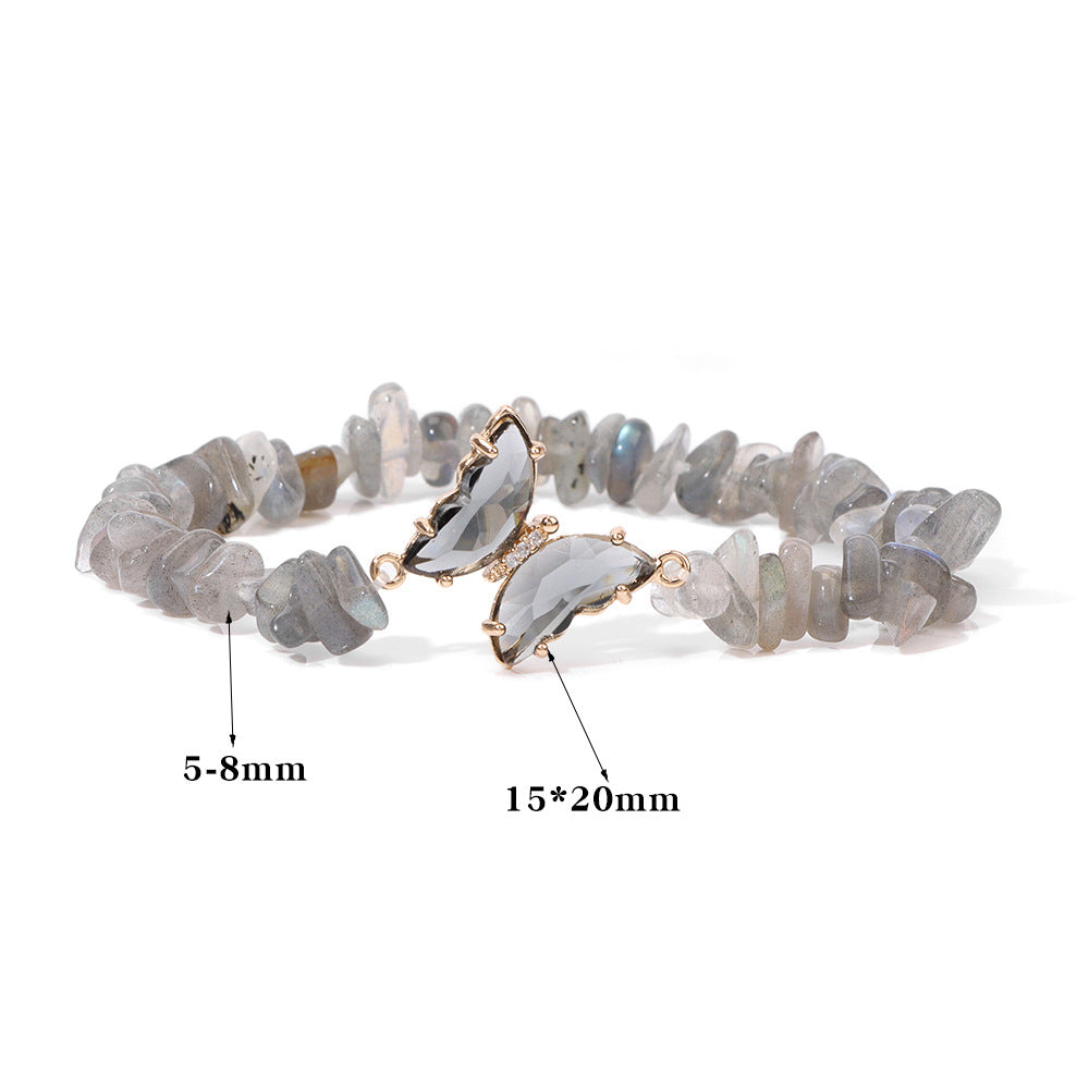 Bracelet avec pendentif papillon en cristal Olivenorma, perles de gravier de 5 à 8 mm