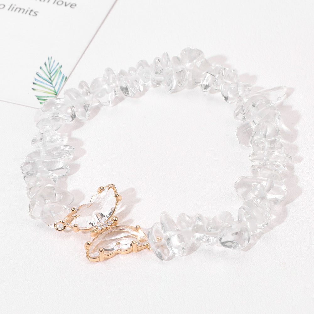 Bracelet avec pendentif papillon en cristal Olivenorma, perles de gravier de 5 à 8 mm