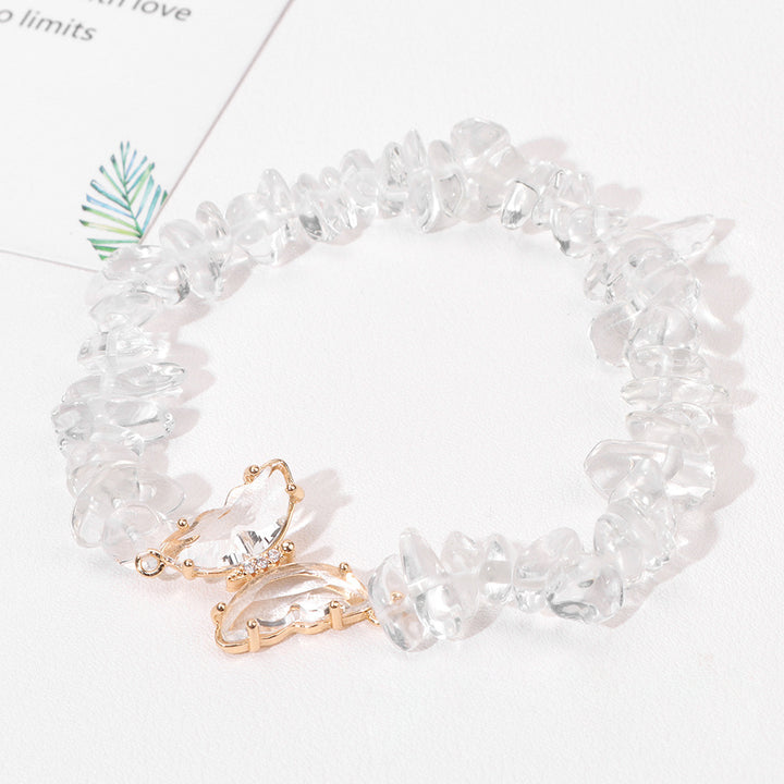 Bracelet avec pendentif papillon en cristal Olivenorma, perles de gravier de 5 à 8 mm