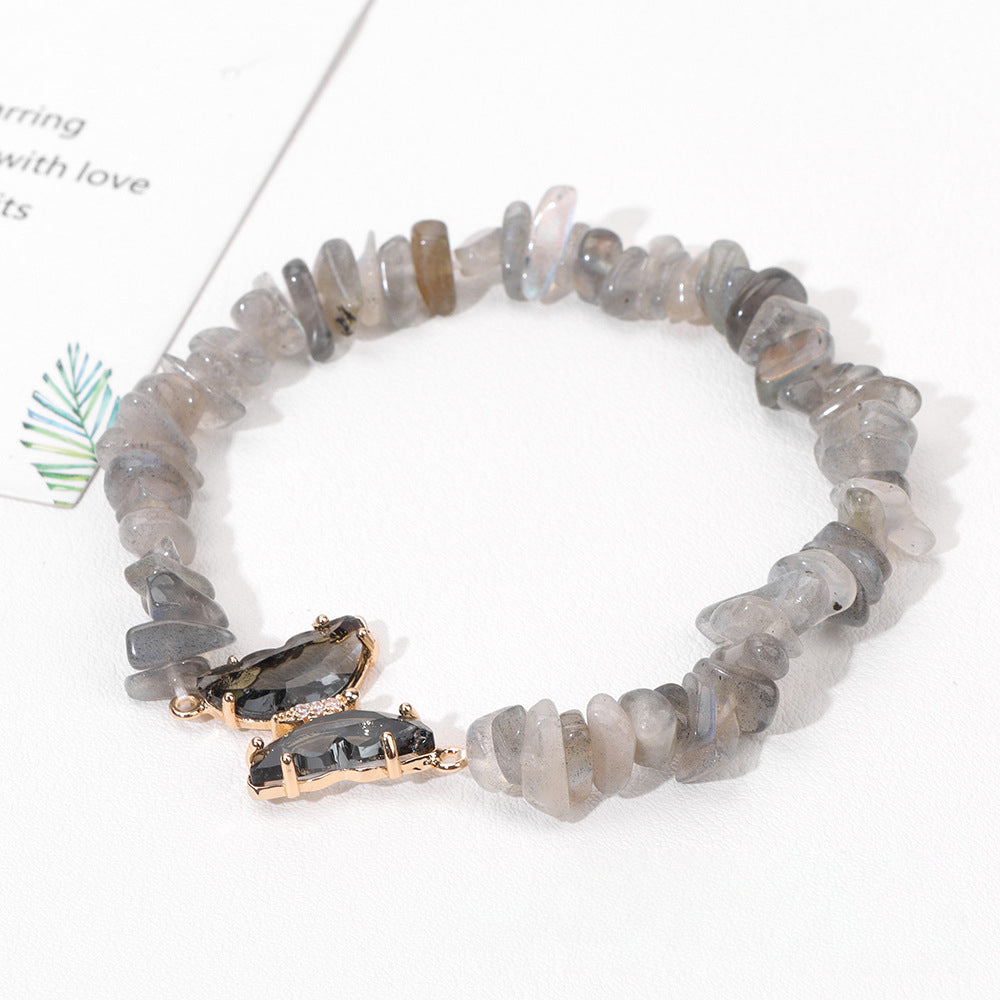 Bracelet avec pendentif papillon en cristal Olivenorma, perles de gravier de 5 à 8 mm