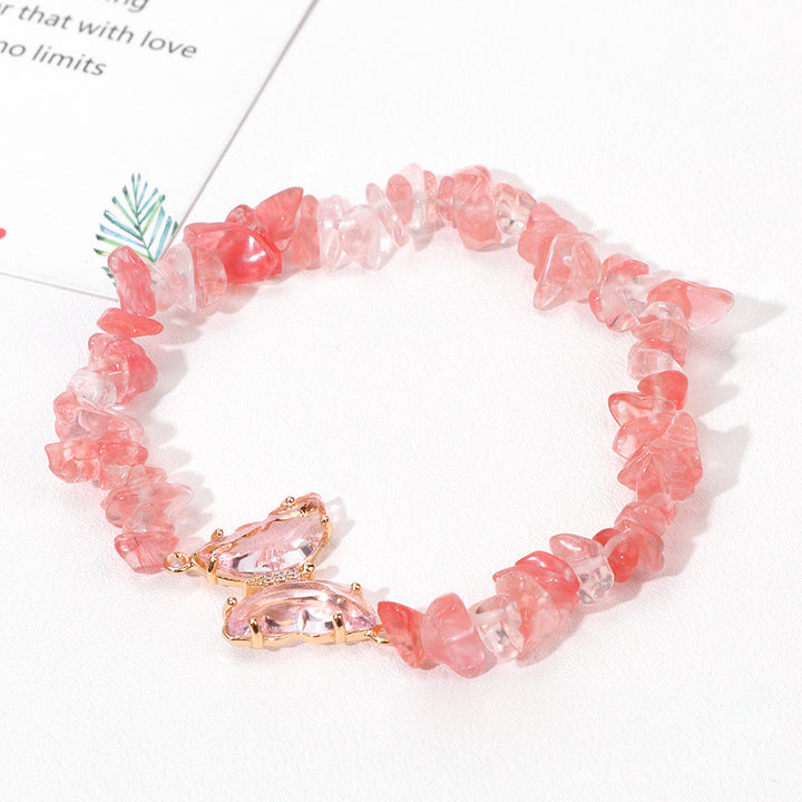 Bracelet avec pendentif papillon en cristal Olivenorma, perles de gravier de 5 à 8 mm