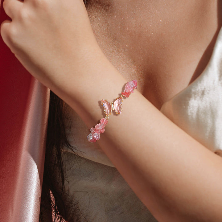 Bracelet avec pendentif papillon en cristal Olivenorma, perles de gravier de 5 à 8 mm