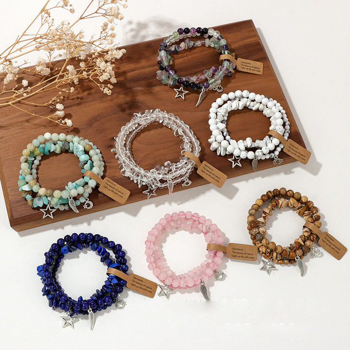 Ensemble de bracelets pendentifs lune et étoile style bohème Olivenorma