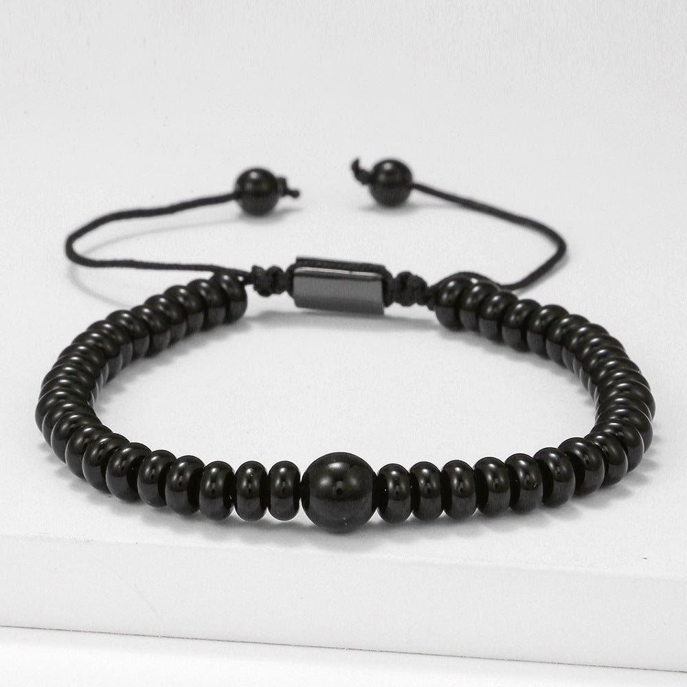 Bracelet ajustable pour homme en pierre de lave et obsidienne Olivenorma