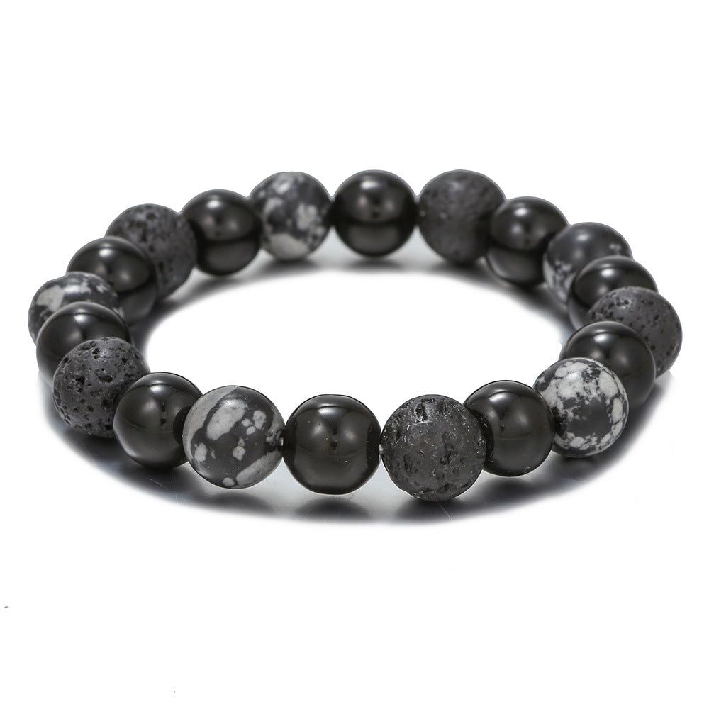 Bracelet ajustable pour homme en pierre de lave et obsidienne Olivenorma