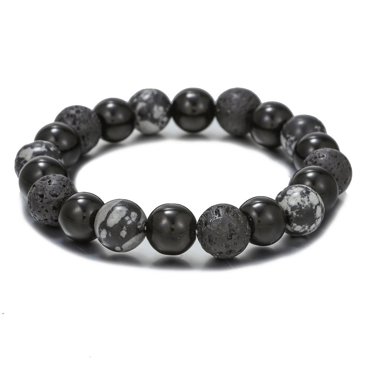 Bracelet ajustable pour homme en pierre de lave et obsidienne Olivenorma