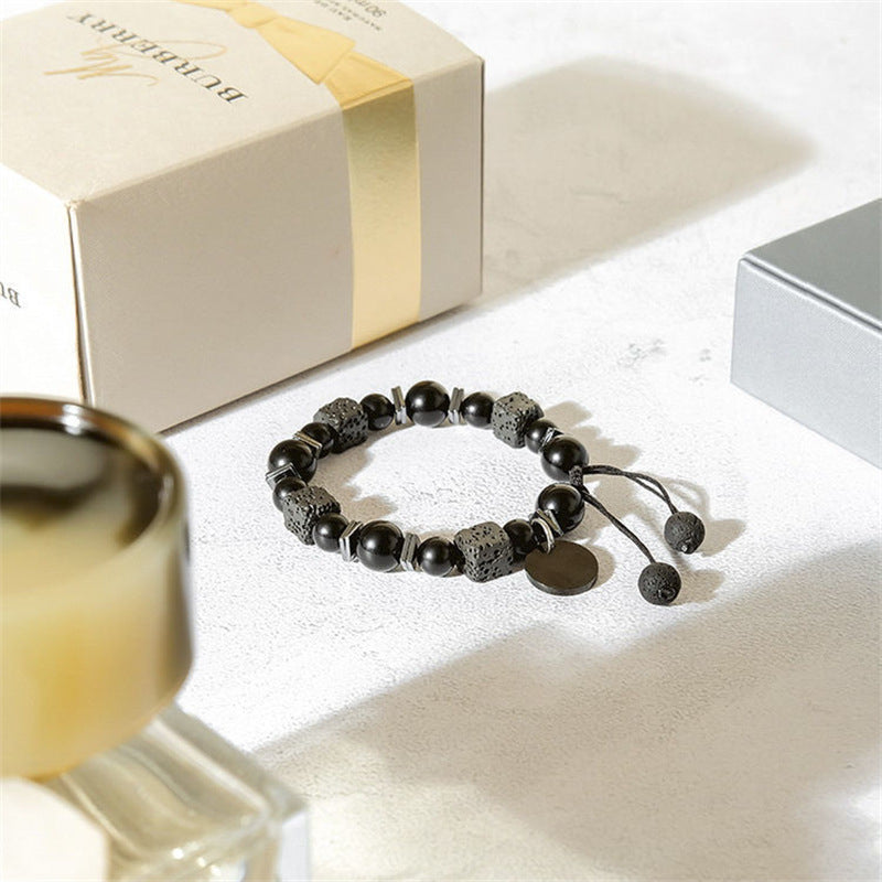 Bracelet ajustable pour homme en pierre de lave et obsidienne Olivenorma