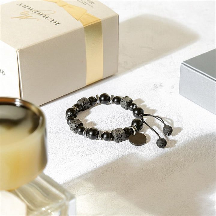 Bracelet ajustable pour homme en pierre de lave et obsidienne Olivenorma