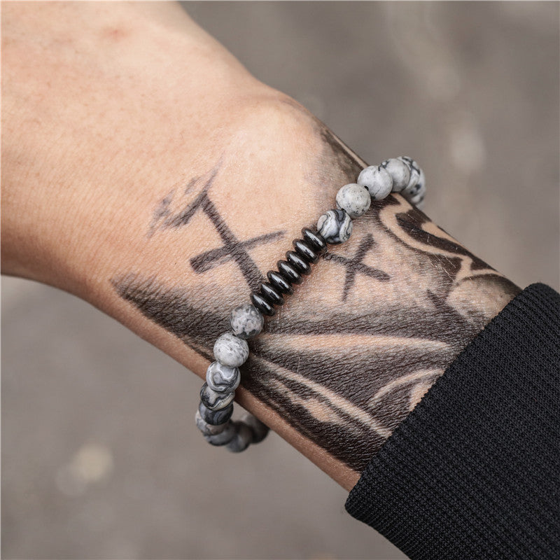 Bracelet ajustable pour homme en pierre de lave et obsidienne Olivenorma