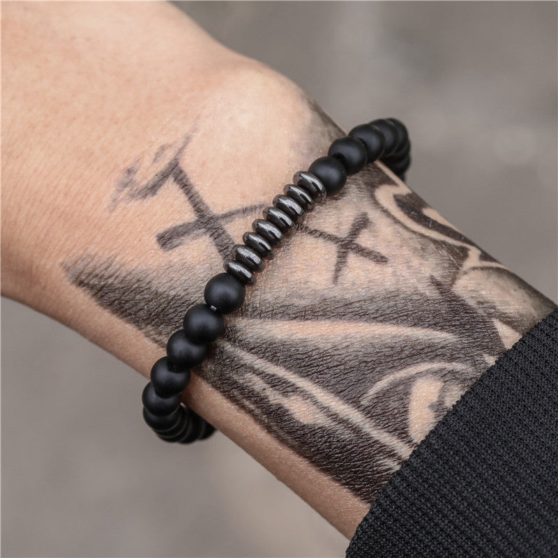 Bracelet ajustable pour homme en pierre de lave et obsidienne Olivenorma