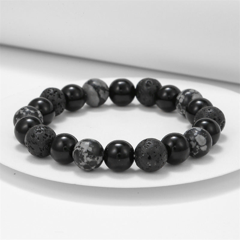 Bracelet ajustable pour homme en pierre de lave et obsidienne Olivenorma