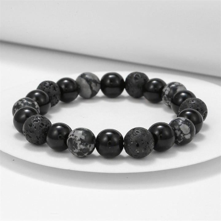 Bracelet ajustable pour homme en pierre de lave et obsidienne Olivenorma