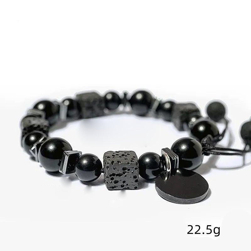Bracelet ajustable pour homme en pierre de lave et obsidienne Olivenorma