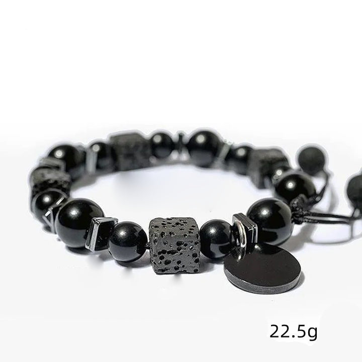 Bracelet ajustable pour homme en pierre de lave et obsidienne Olivenorma