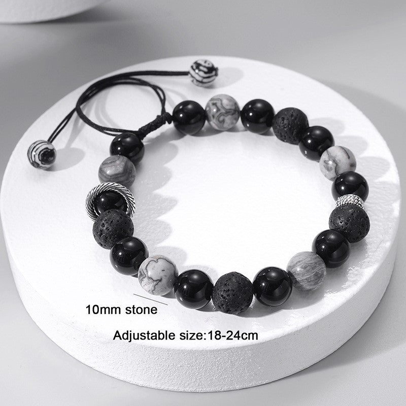Bracelet de perles pour homme en pierre de lave volcanique obsidienne Olivenorma
