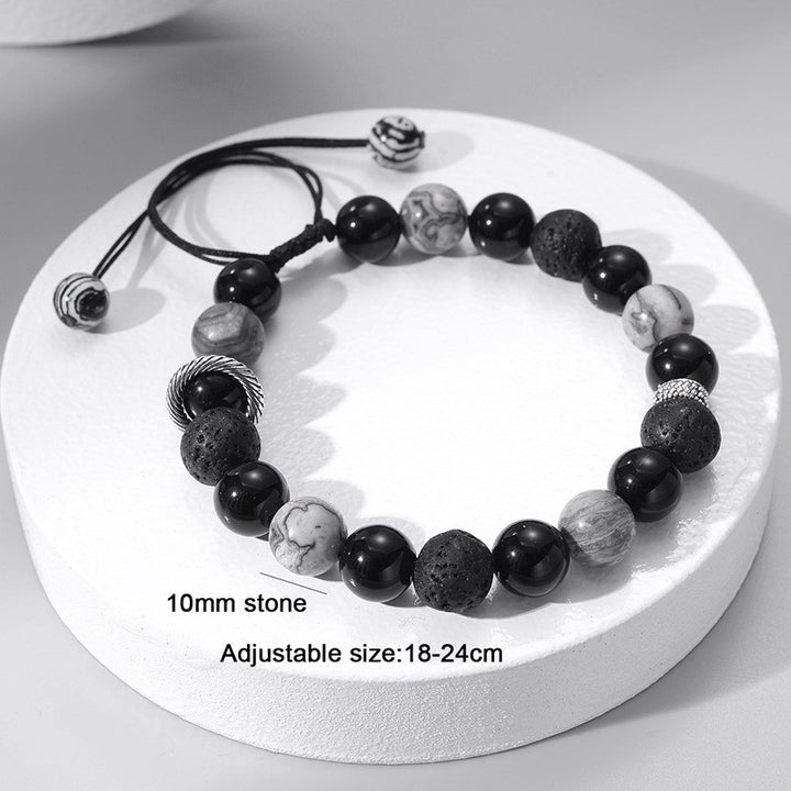 Bracelet de perles pour homme en pierre de lave volcanique obsidienne Olivenorma
