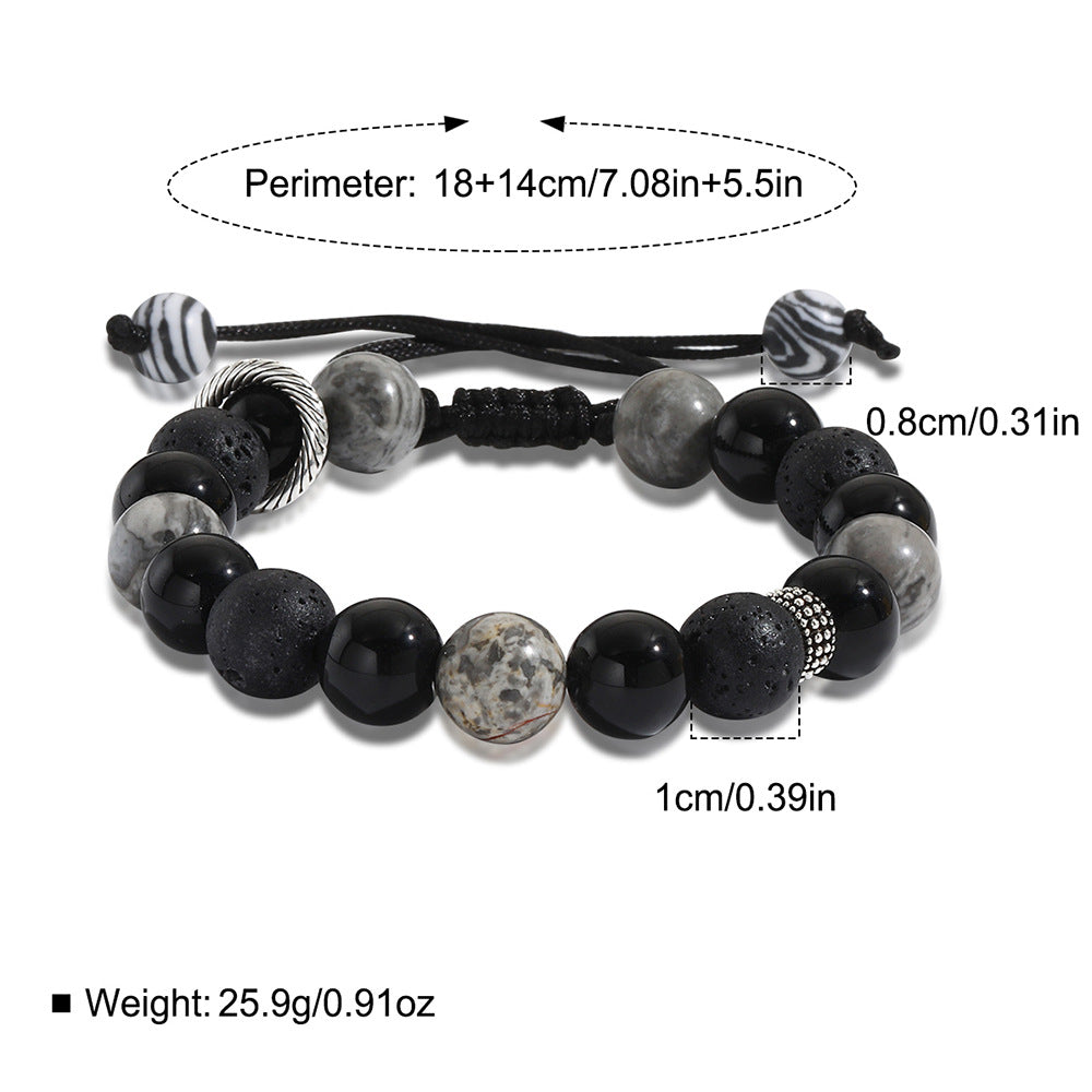 Bracelet de perles pour homme en pierre de lave volcanique obsidienne Olivenorma