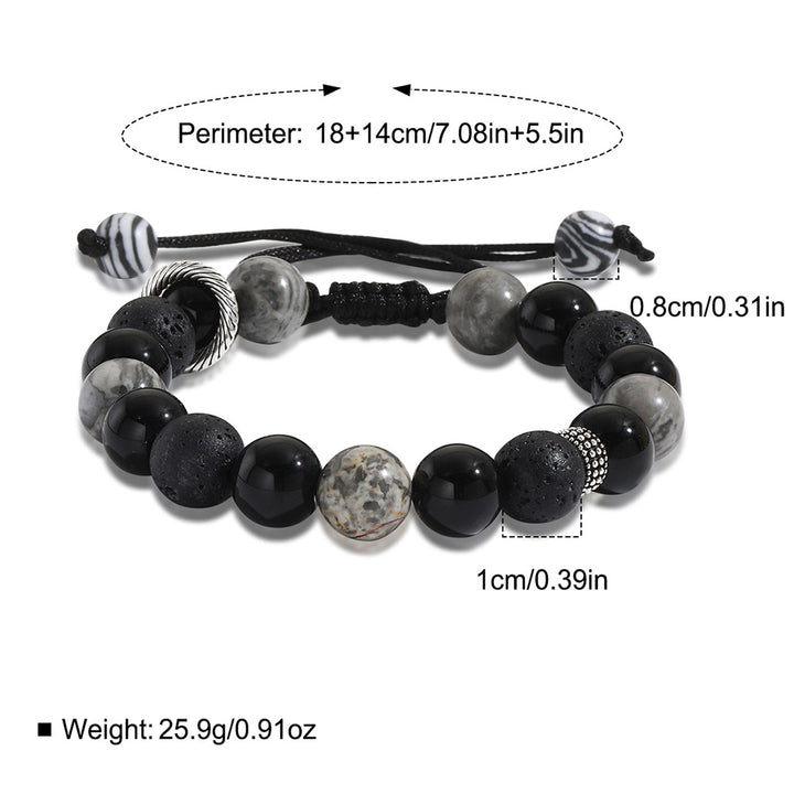 Bracelet de perles pour homme en pierre de lave volcanique obsidienne Olivenorma