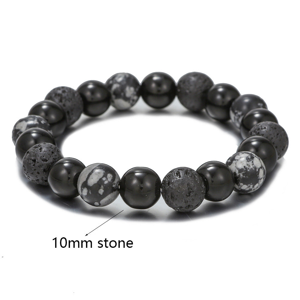 Bracelet homme en obsidienne flocon de neige en pierre de lave et étoile à huit branches Olivenorma