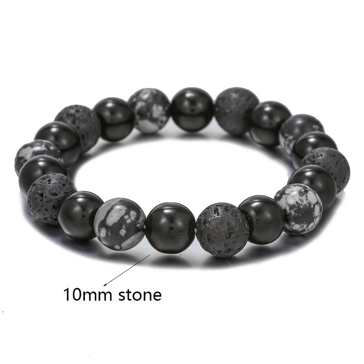 Bracelet homme en obsidienne flocon de neige en pierre de lave et étoile à huit branches Olivenorma