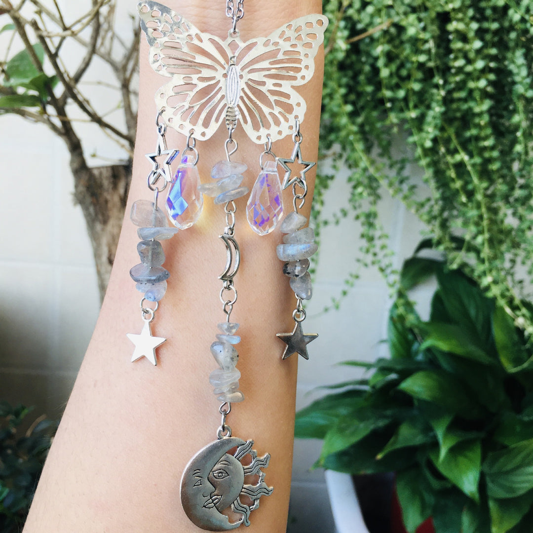 Carillon à vent Olivenorma Suncatcher style papillon soleil lune