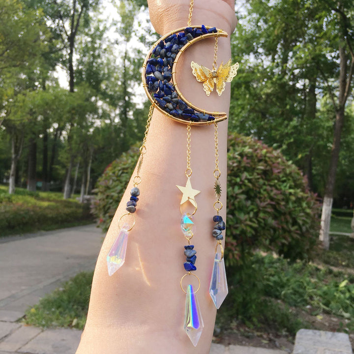 Carillon éolien en cristal naturel avec motif lune et papillon Olivenorma