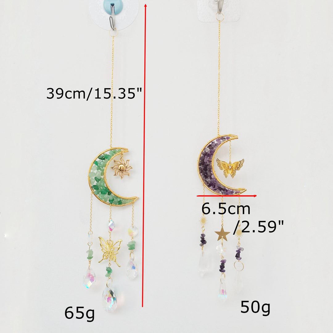 Carillon éolien en cristal naturel avec motif lune et papillon Olivenorma