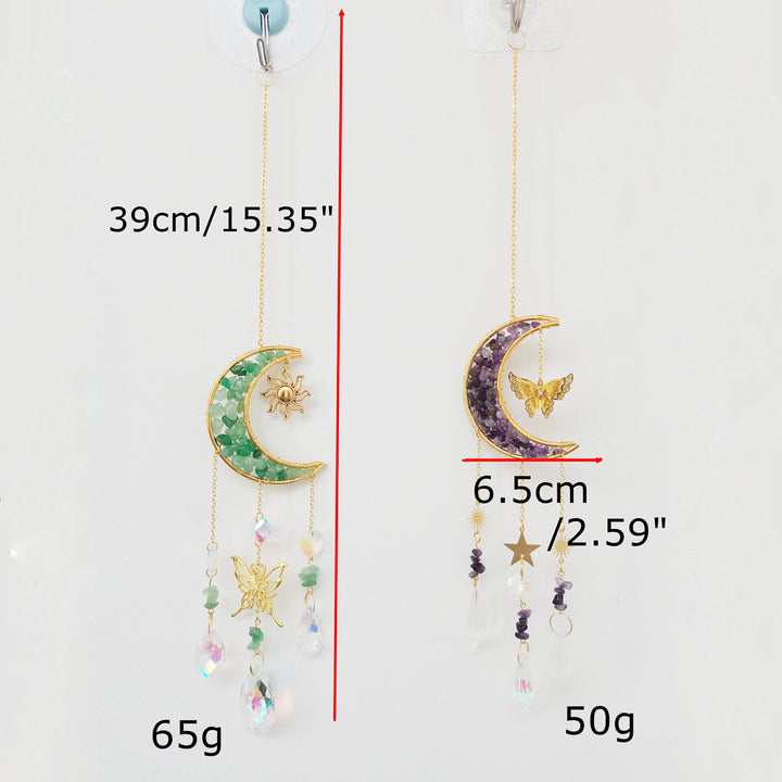 Carillon éolien en cristal naturel avec motif lune et papillon Olivenorma