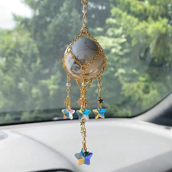 Carillon éolien suspendu en pierre naturelle et cristal originale Olivenorma