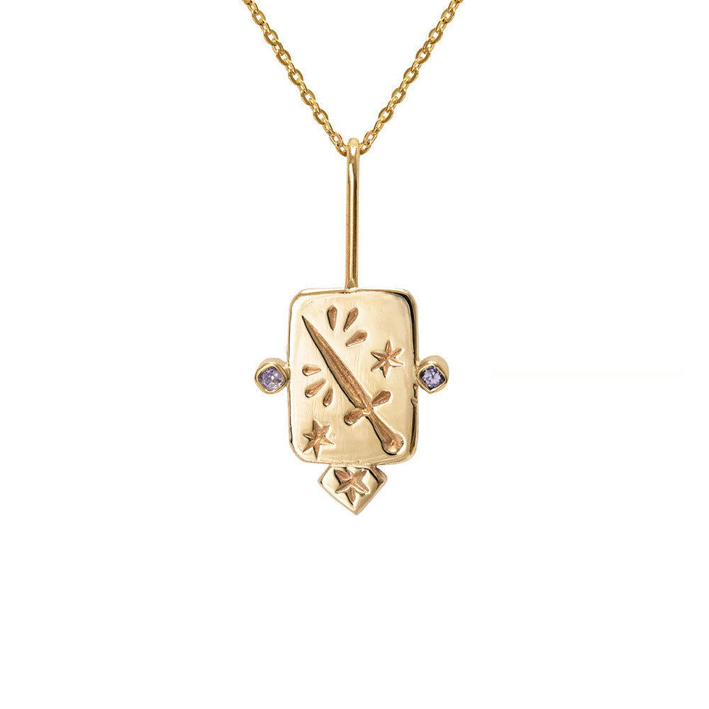 Collier Olivenorma en acier inoxydable avec cartes de tarot incrustées de zircones - Épées - image 2