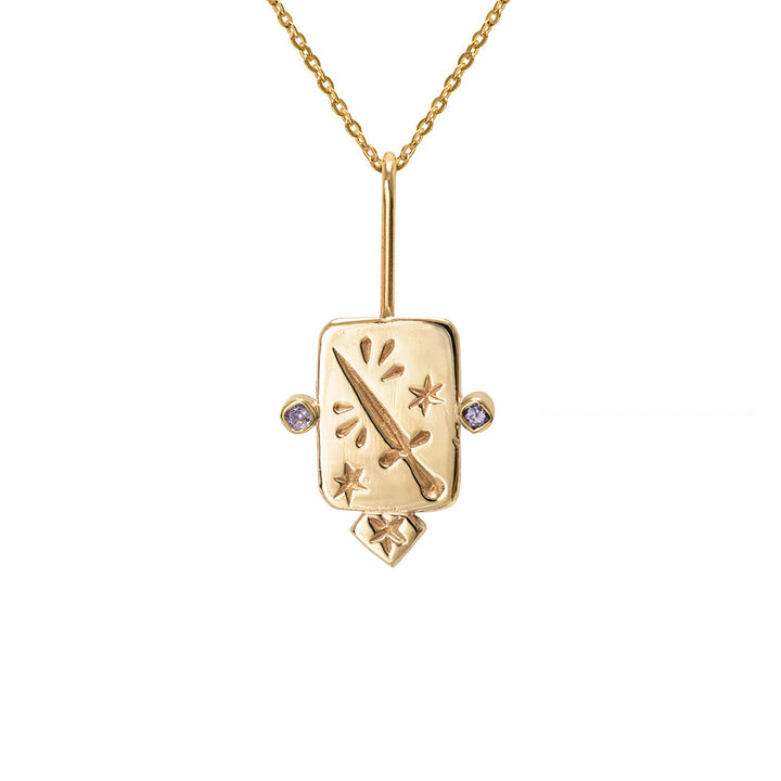 Collier Olivenorma en acier inoxydable avec cartes de tarot incrustées de zircones - Épées - image 2