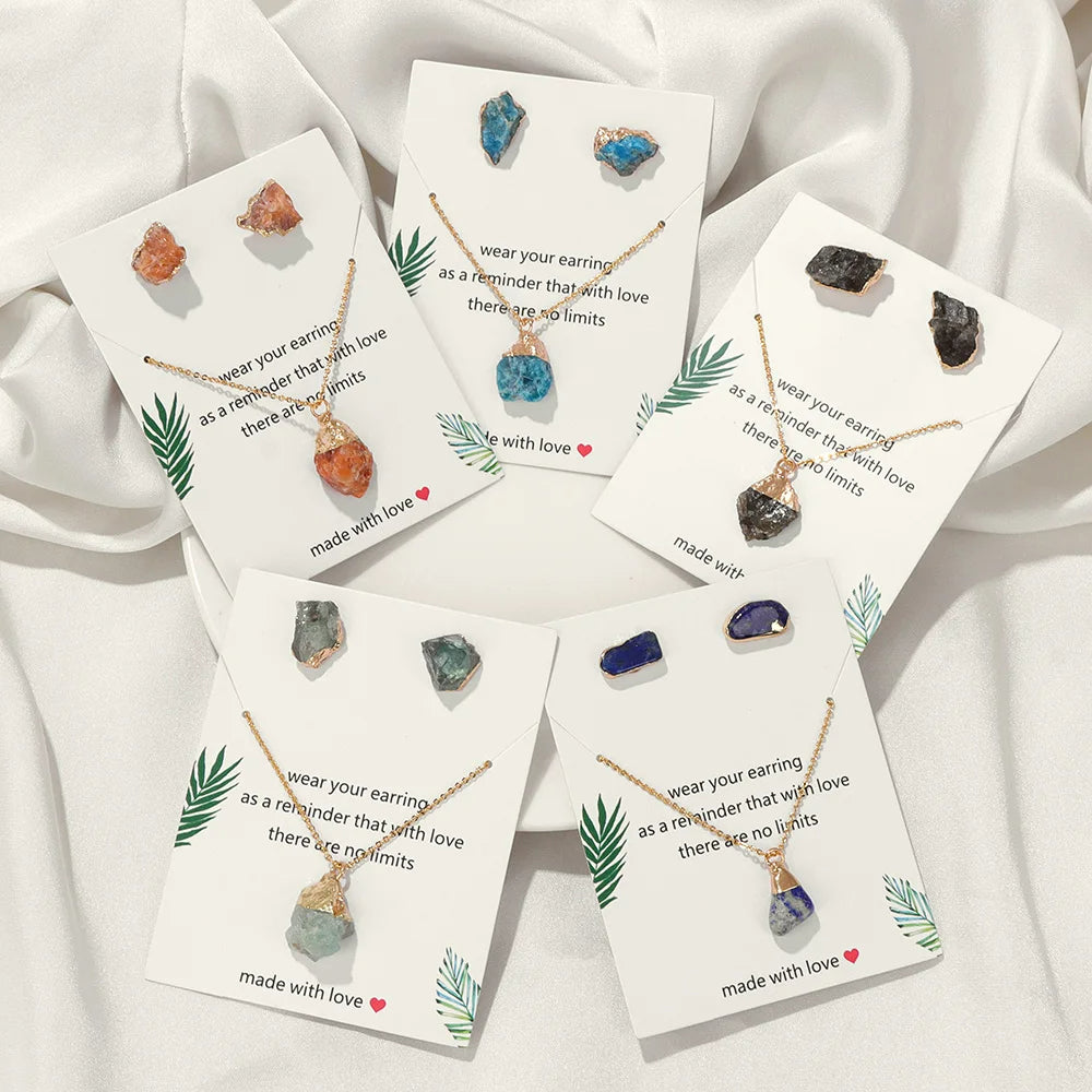 Ensemble de bijoux tendance en pierre naturelle irrégulière Olivenorma