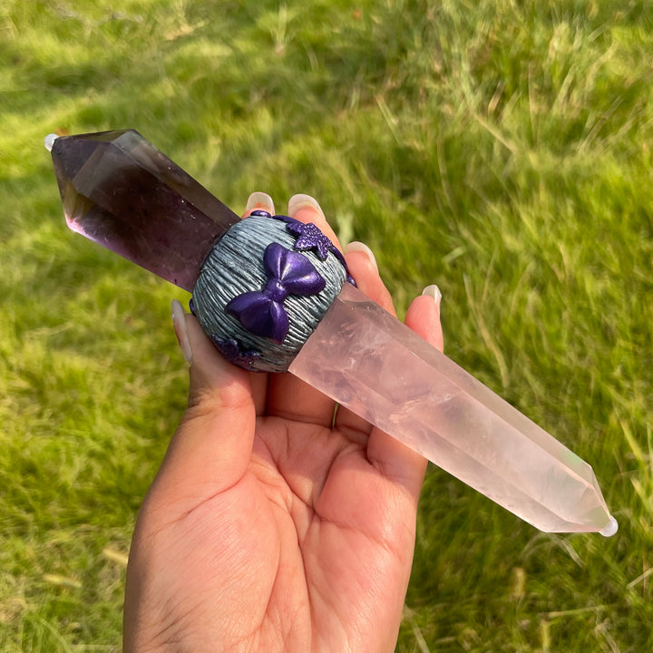 Baguettes en cristal de sceptre magique en quartz rose naturel et améthyste Olivenorma