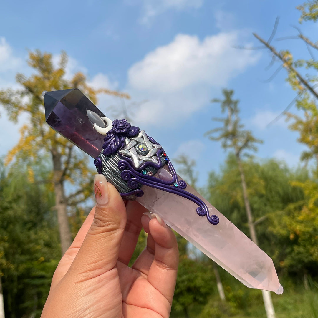 Baguettes en cristal de sceptre magique en quartz rose naturel et améthyste Olivenorma