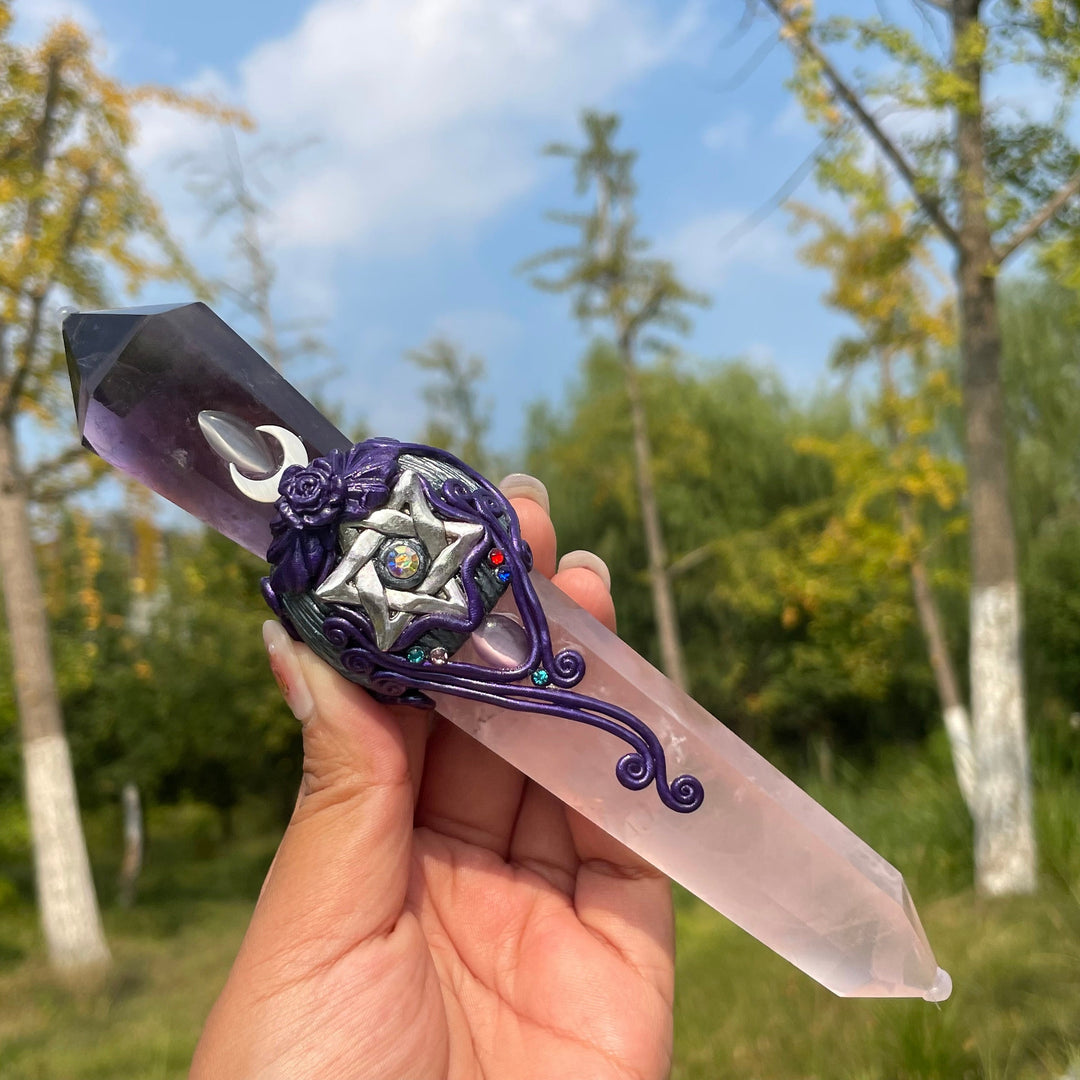Baguettes en cristal de sceptre magique en quartz rose naturel et améthyste Olivenorma