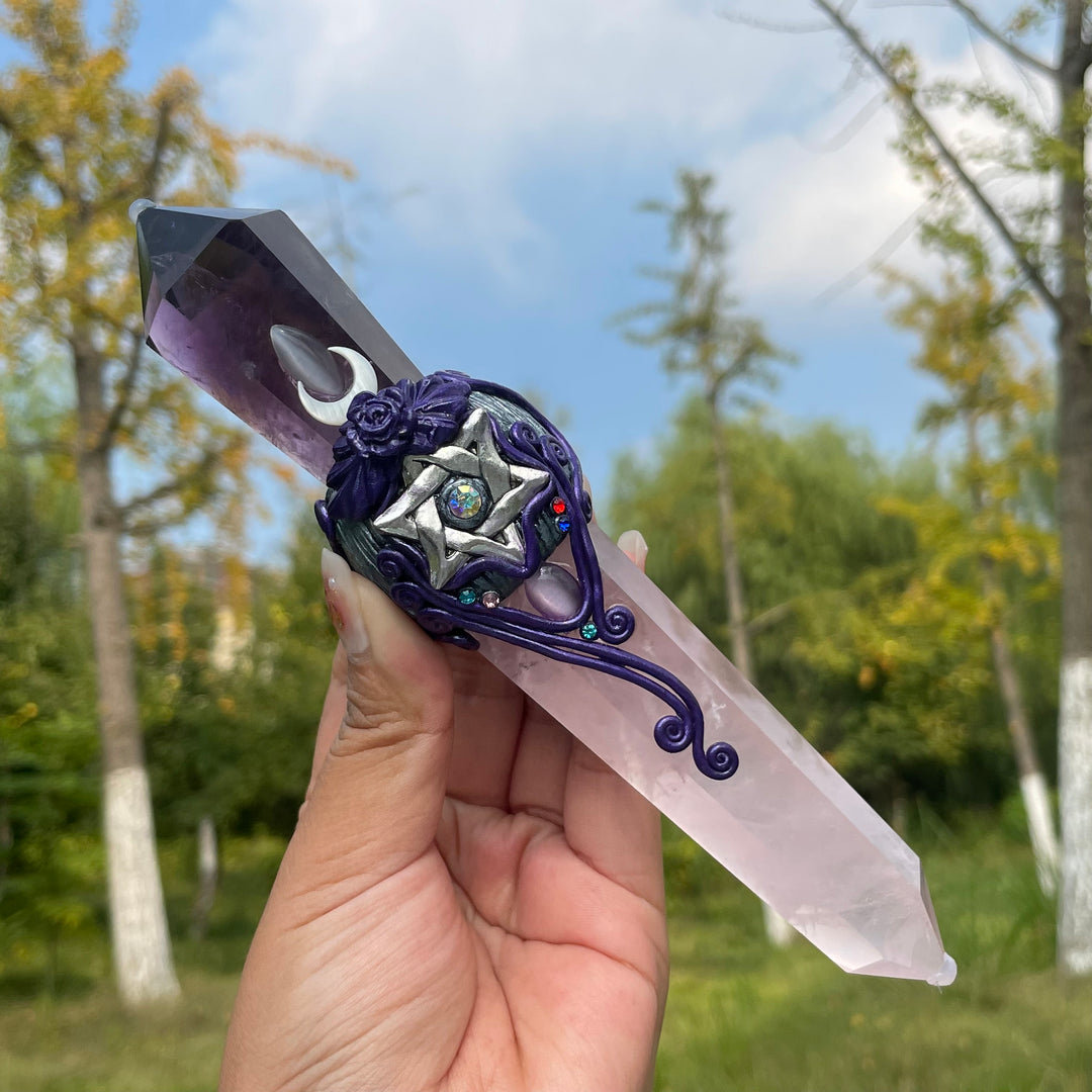 Baguettes en cristal de sceptre magique en quartz rose naturel et améthyste Olivenorma