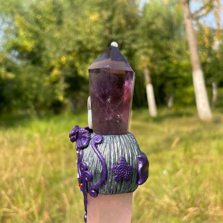 Baguettes en cristal de sceptre magique en quartz rose naturel et améthyste Olivenorma