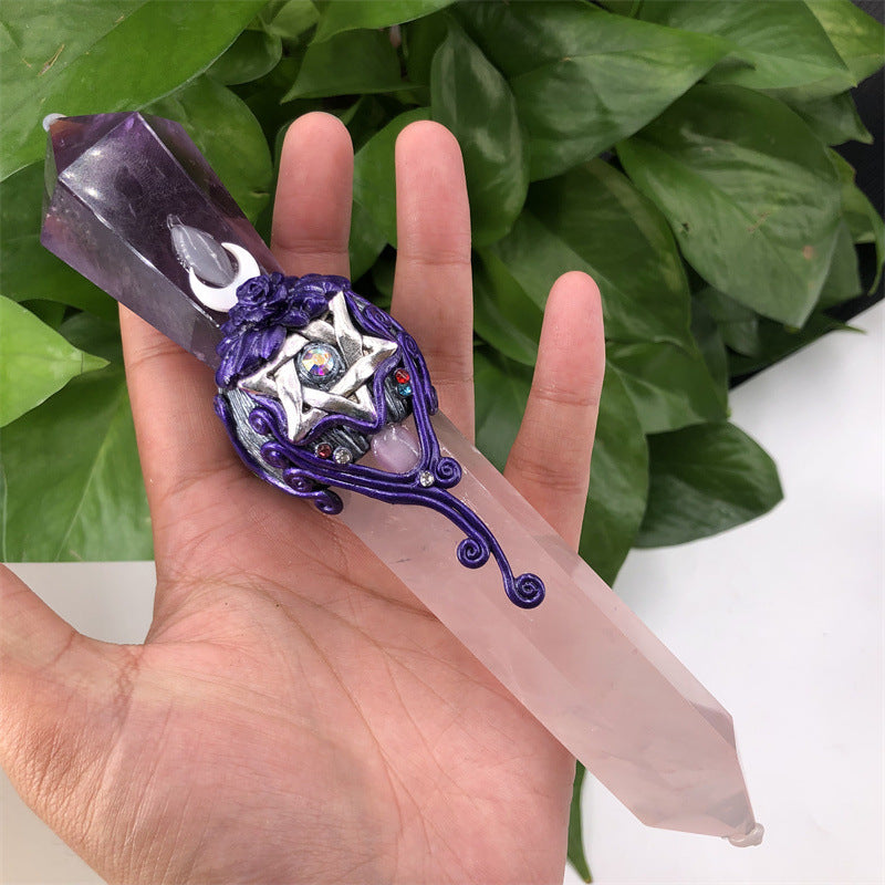 Baguettes en cristal de sceptre magique en quartz rose naturel et améthyste Olivenorma