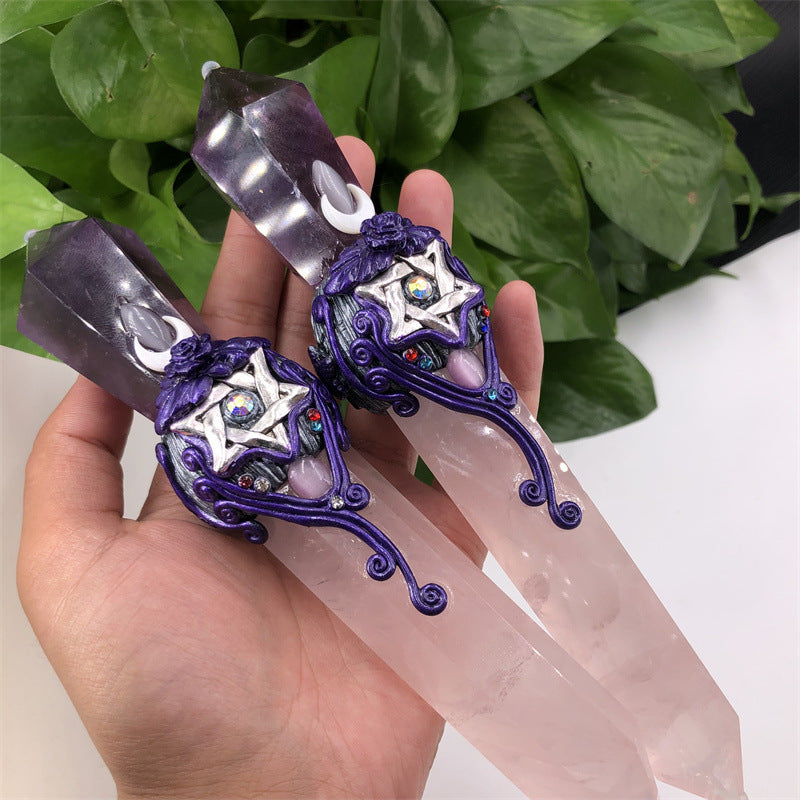 Baguettes en cristal de sceptre magique en quartz rose naturel et améthyste Olivenorma