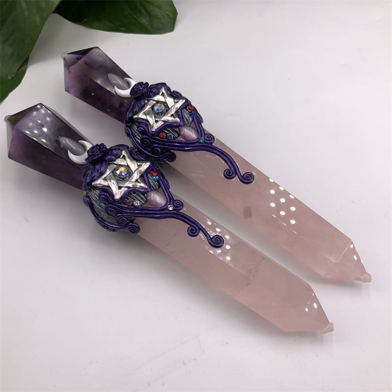 Baguettes en cristal de sceptre magique en quartz rose naturel et améthyste Olivenorma