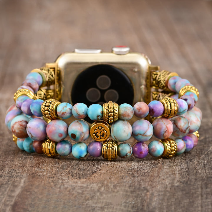 Bracelet de montre Apple en perles de pierre empereur bleu violet Olivenorma Om