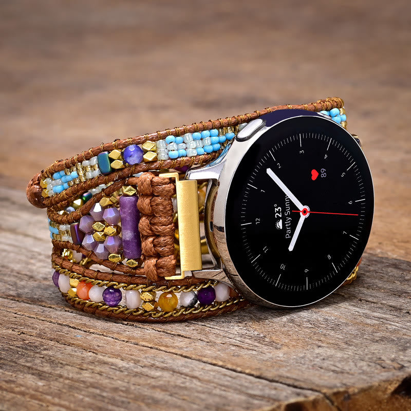 Bracelet Samsung tressé en perles de cristal violet et bleu Olivenorma