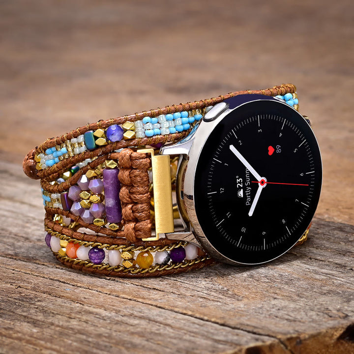 Bracelet Samsung tressé en perles de cristal violet et bleu Olivenorma