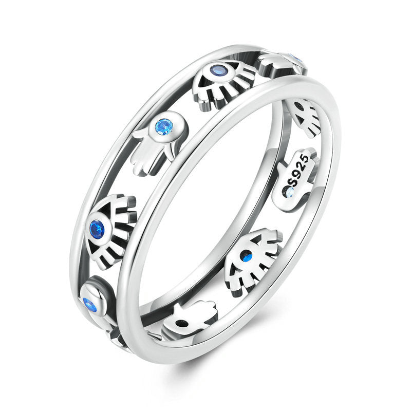 Bague Olivenorma en argent sterling S925 avec pendentif Hamsa et mauvais œil