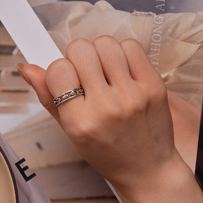 Bague Olivenorma en argent sterling S925 avec pendentif Hamsa et mauvais œil