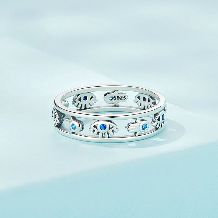 Bague Olivenorma en argent sterling S925 avec pendentif Hamsa et mauvais œil