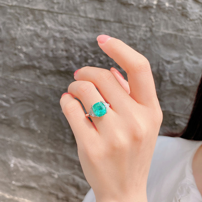 Bague ajustable Olivenorma en tourmaline paraïba carrée de grande taille