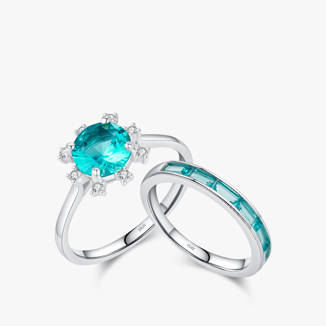 Bague en argent sterling S925 avec tourmaline Paraiba et tournesol Olivenorma