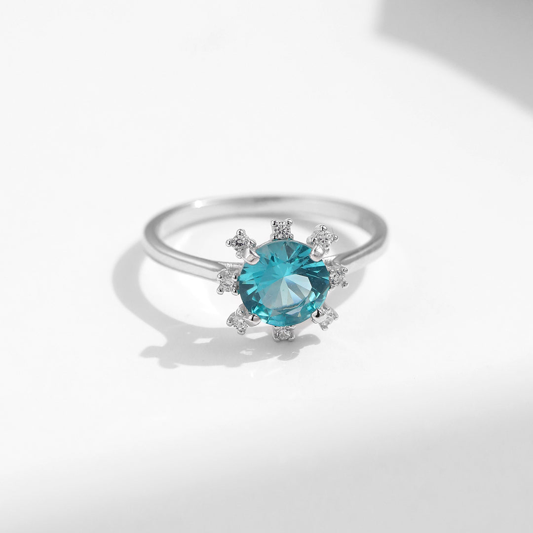 Bague en argent sterling S925 avec tourmaline Paraiba et tournesol Olivenorma