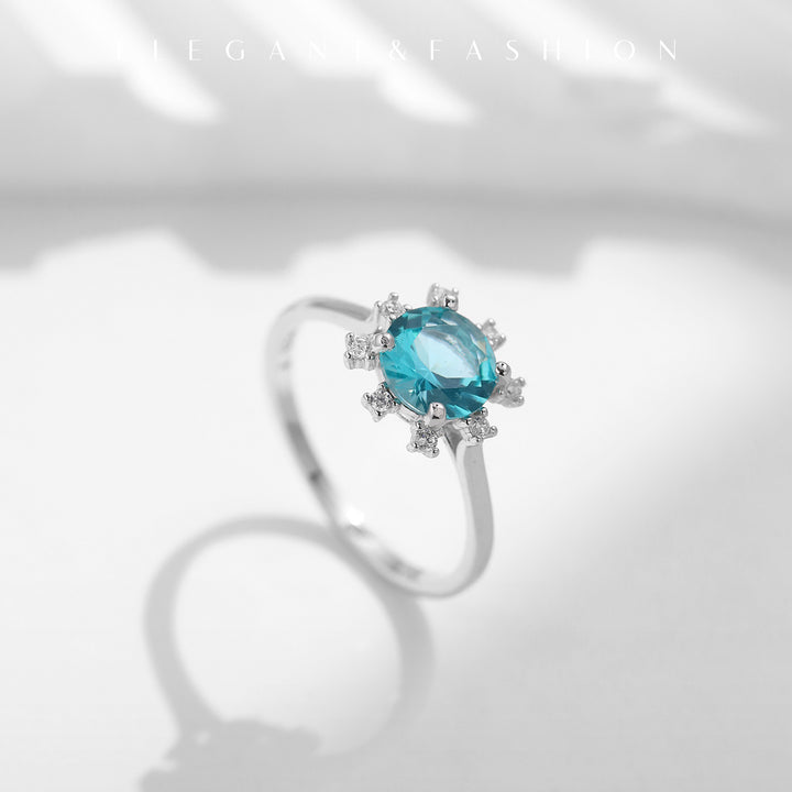 Bague en argent sterling S925 avec tourmaline Paraiba et tournesol Olivenorma
